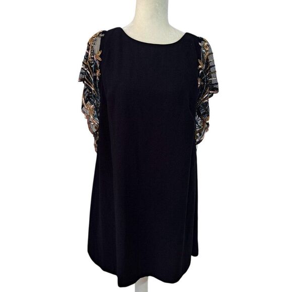 Aidan Mattox Trapeze Cocktail Dress Women's Black Embellished Party Sz 8 - Picture 3 of 9